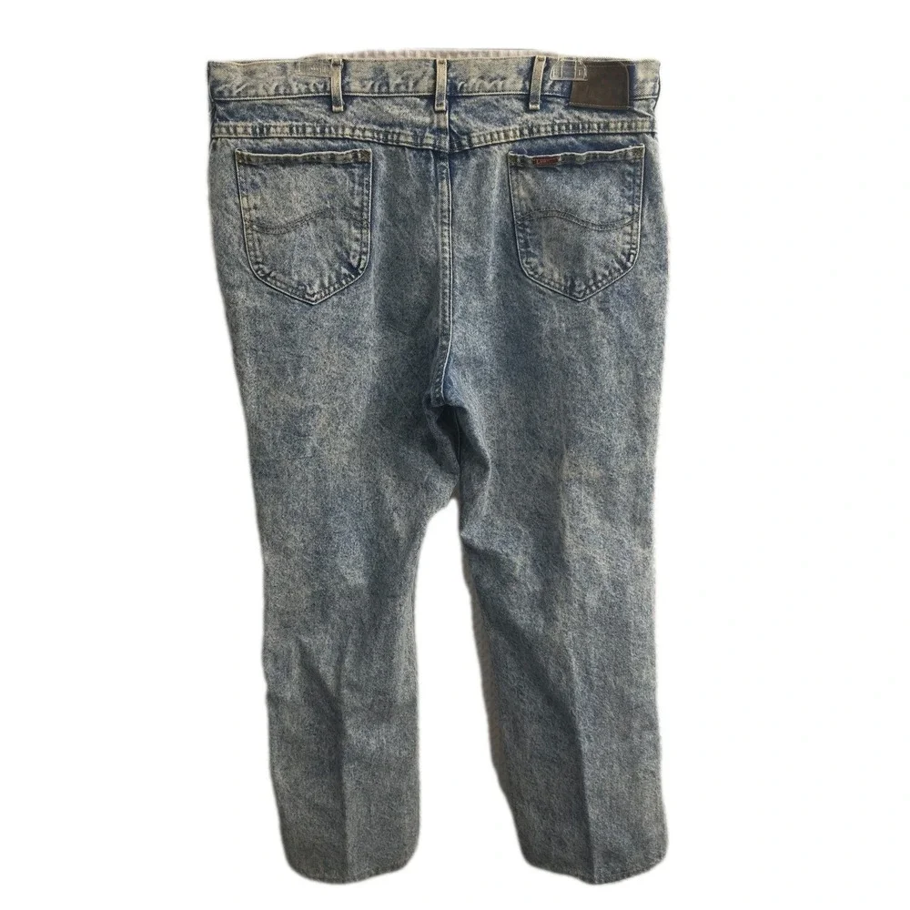 Vintage Lee Jeans Men's Blue Acid Wash Denim Classic Zip Fly USA Made 42x32